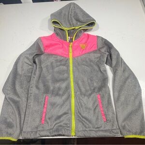 Nike Kids Gray and Pink Zipper Fleece Jacket with Neon Accents